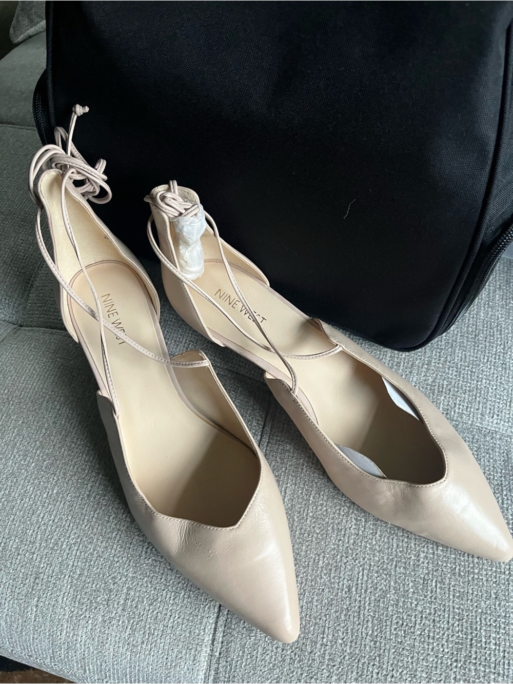 Nine West Nude/Taupe Pointed-Toe Lace-Up Flats